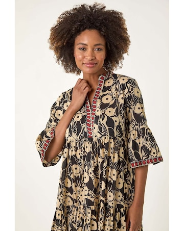 Roman Floral Print Border Maxi Dress