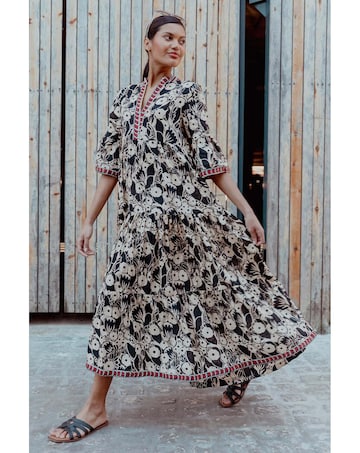 Roman Floral Print Border Maxi Dress