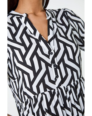 Roman Geometric Print Tiered Midi Dress