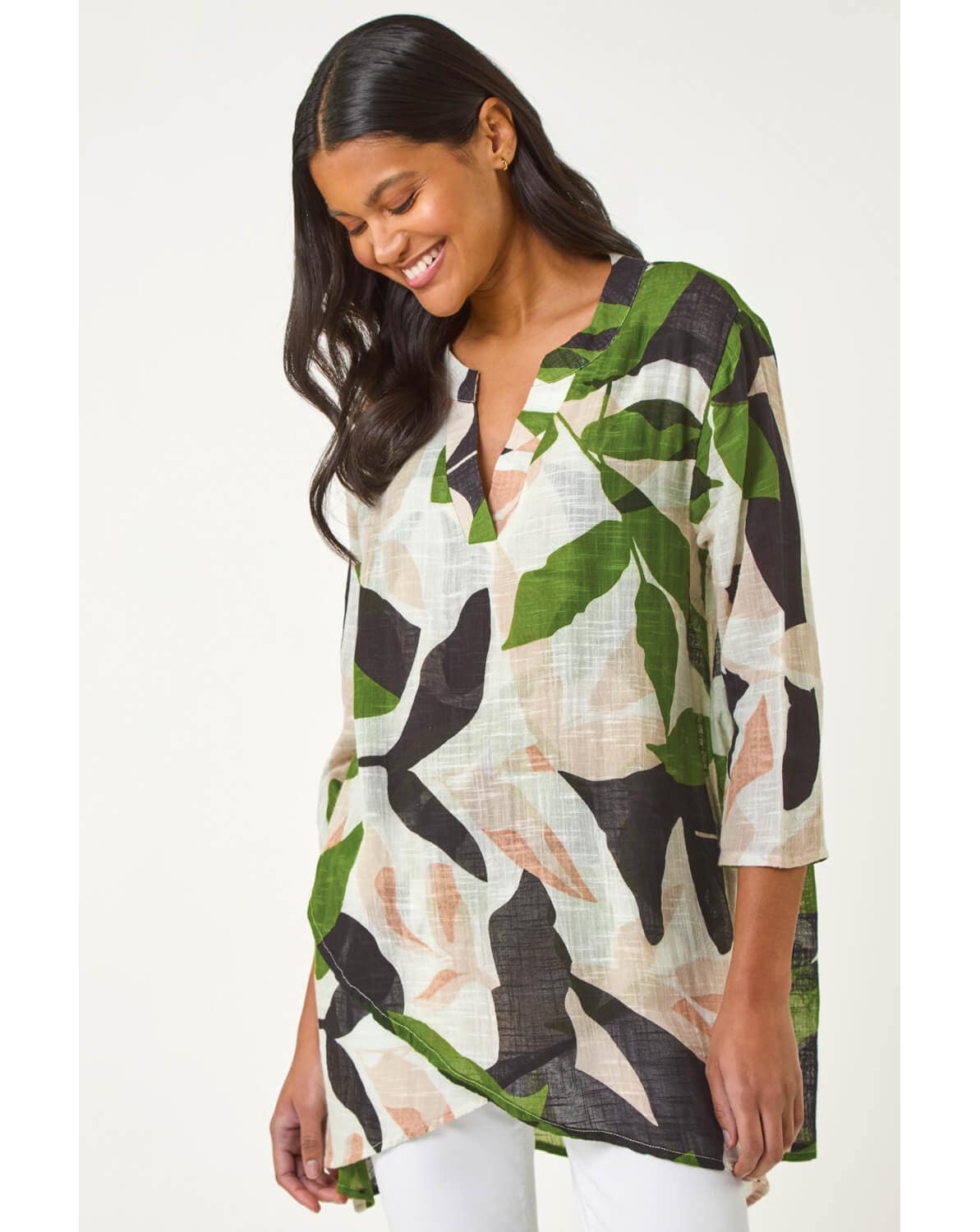 New In - Roman Leaf Print Wrap Front Tunic Top