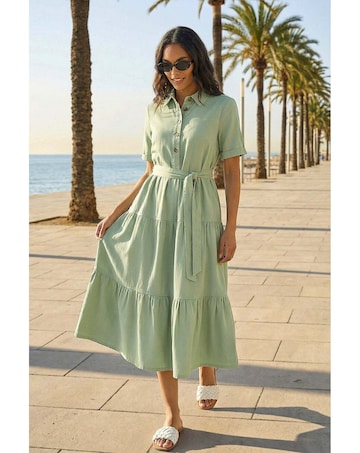 Roman Button Detail Tiered Midi Dress