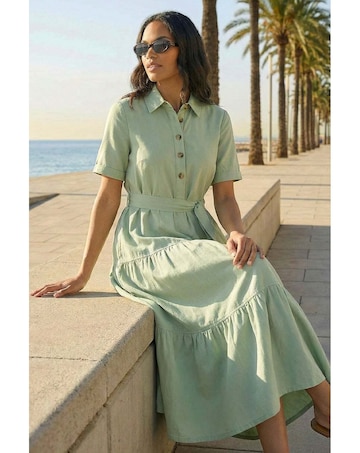 Roman Button Detail Tiered Midi Dress