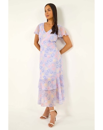 Roman Petite Floral Frill Midi Dress