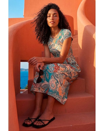 Roman Paisley  Short Sleeve Midi Dress