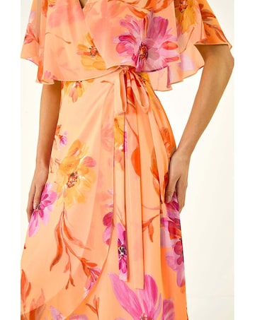 Roman Petite Floral Tie Front Cape Dress