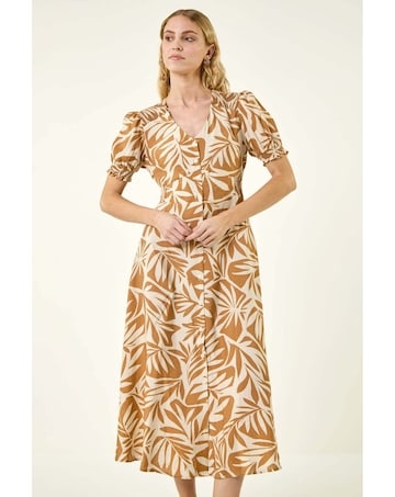 Roman Abstract Print Button Midi Dress