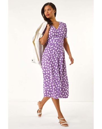 Roman Heart Print Ruched Midi Dress