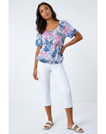 Roman Floral Burnout Buttoned Top