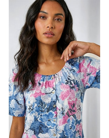 Roman Floral Burnout Buttoned Top