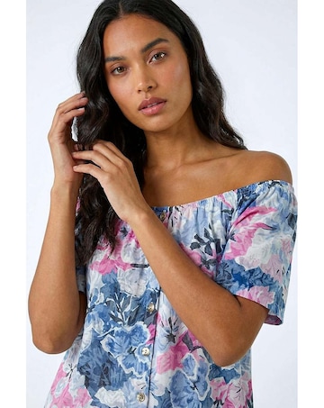 Roman Floral Burnout Buttoned Top