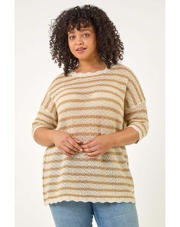 Roman Curve Scallop Hem Stripe Knit