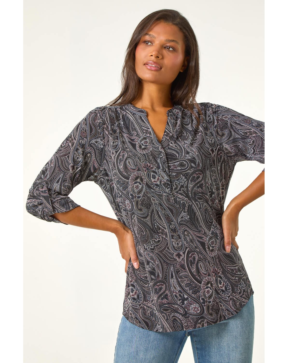 New In - Roman Textured Paisley Stretch Blouse
