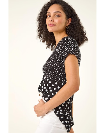Roman Contrast Polka Dot Gathered Top