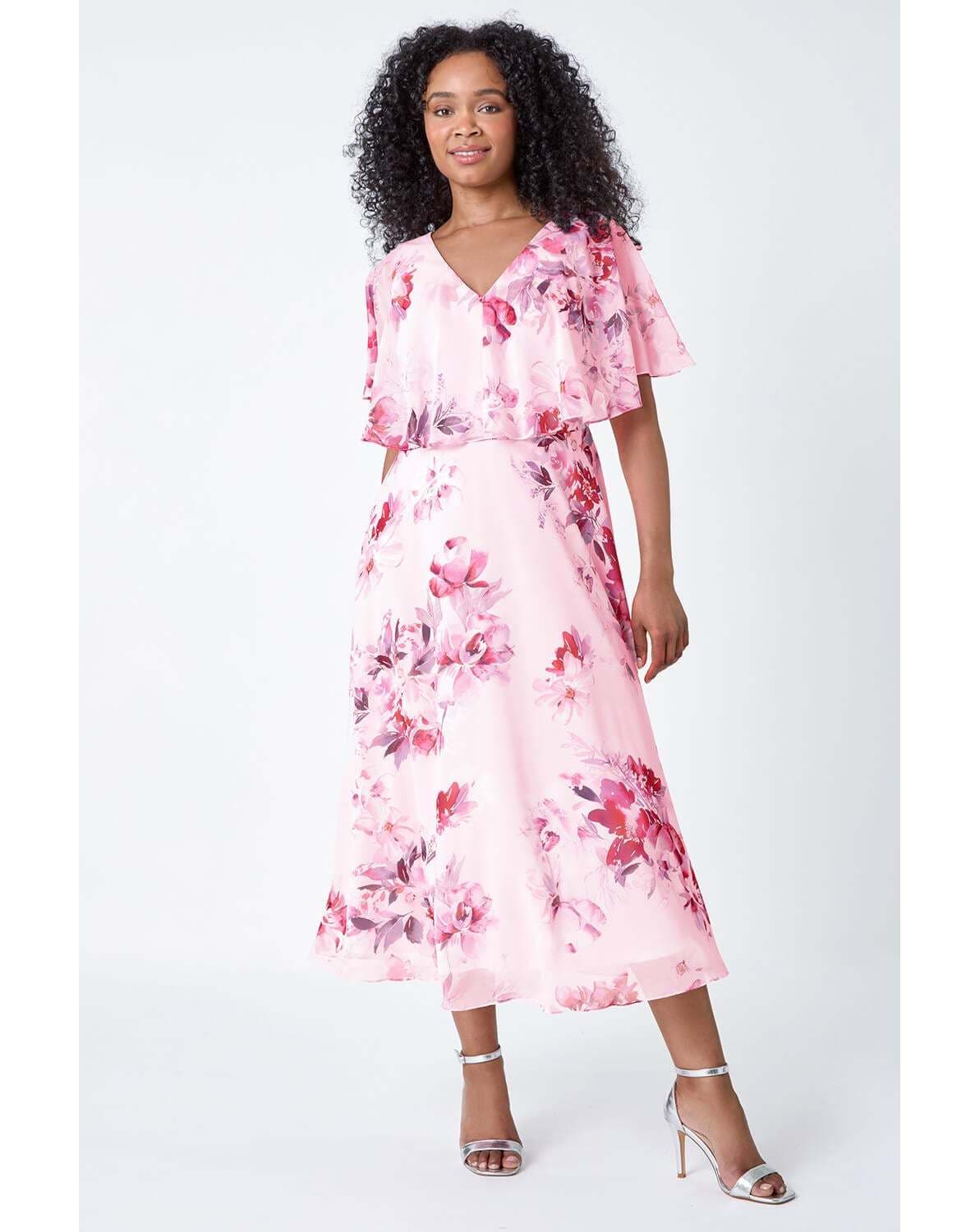 New In - Roman Petite Floral Chiffon Midi Dress