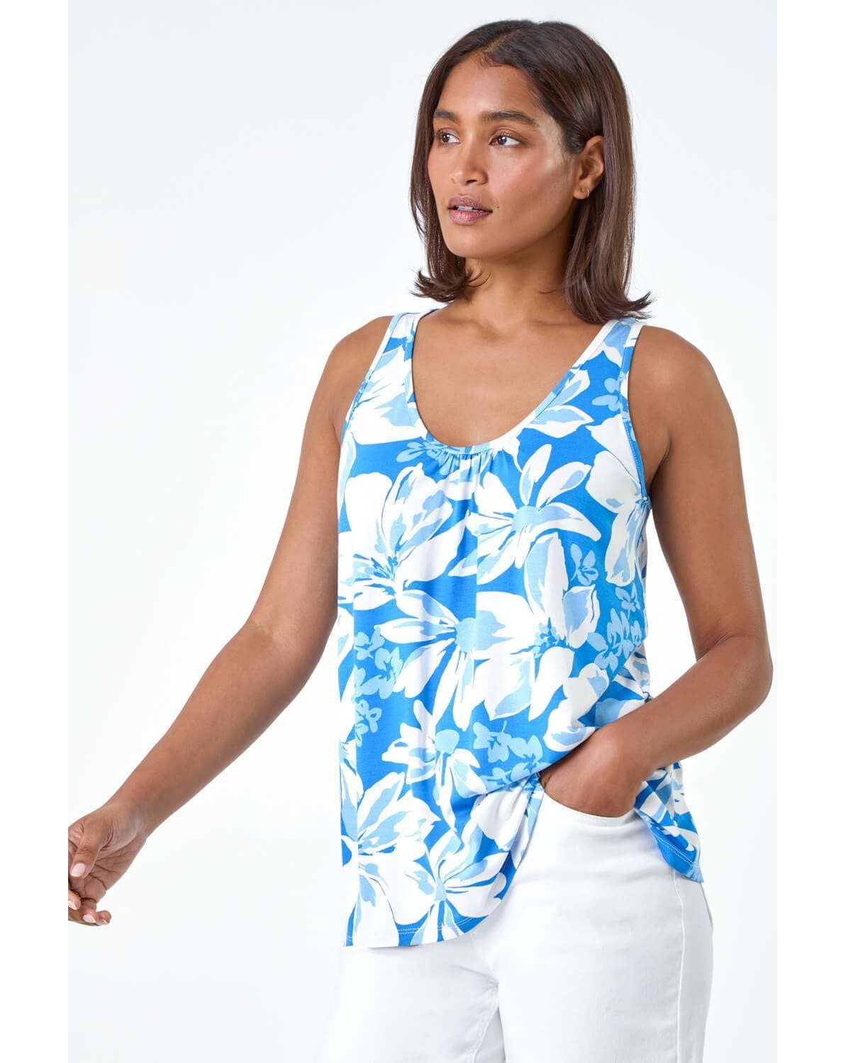 New In - Roman Floral Print Stretch V-Neck Vest