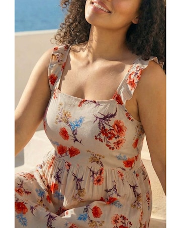 Roman Curve Floral Strap Midi Dress