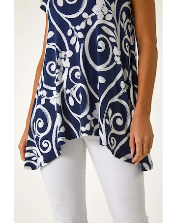 Roman Floral Print Hanky Hem Tunic Top