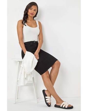 Roman Cotton Denim Stretch A line Skirt