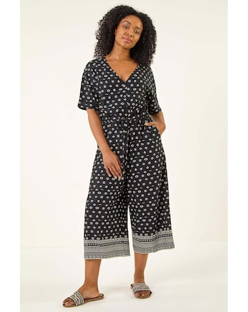 Roman Petite Border Cropped Jumpsuit