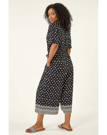 Roman Petite Border Cropped Jumpsuit