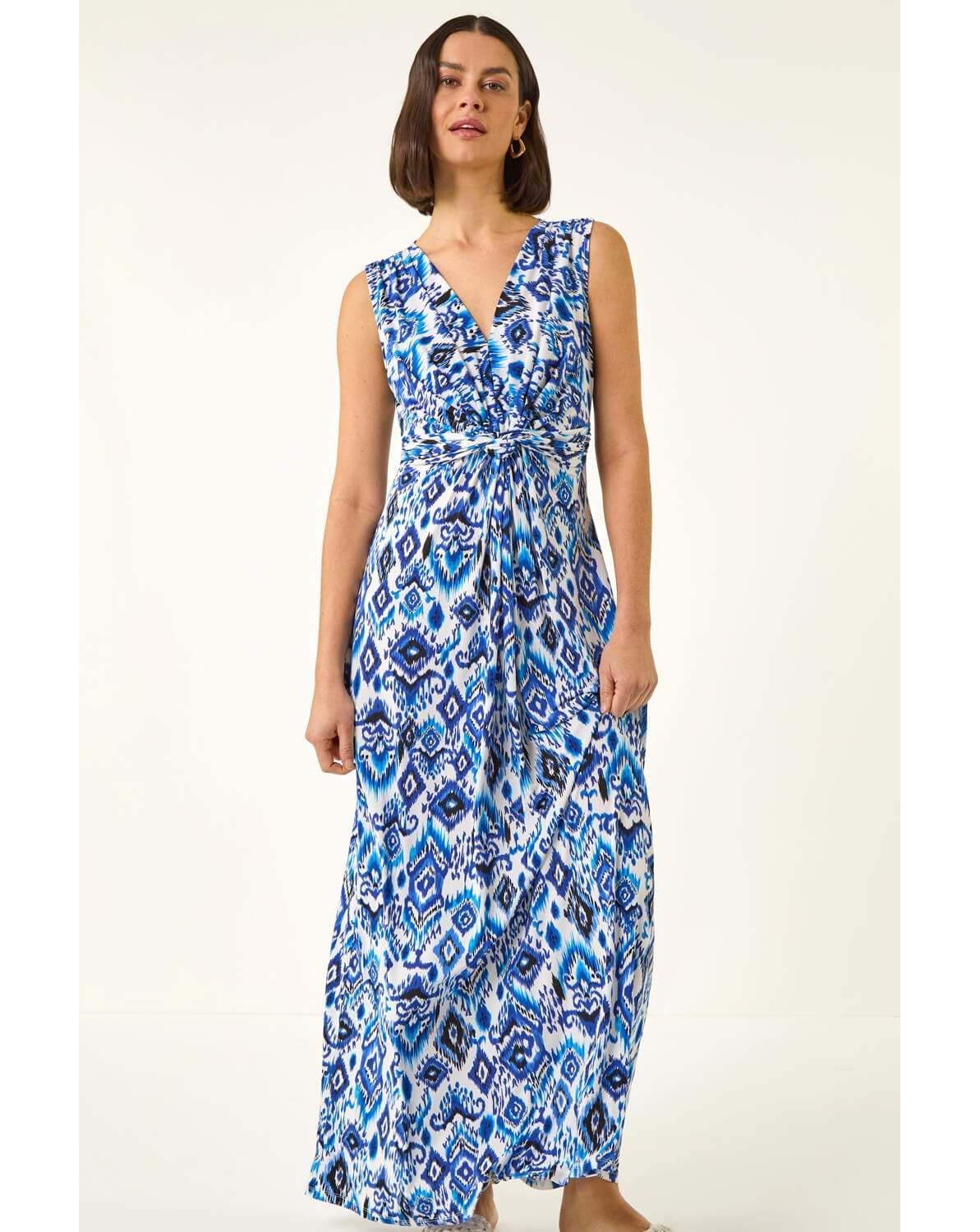 New In - Roman Aztec Print Twist Front Maxi Dress