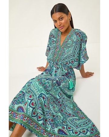 Roman Paisley Print V-Neck Midi Dress