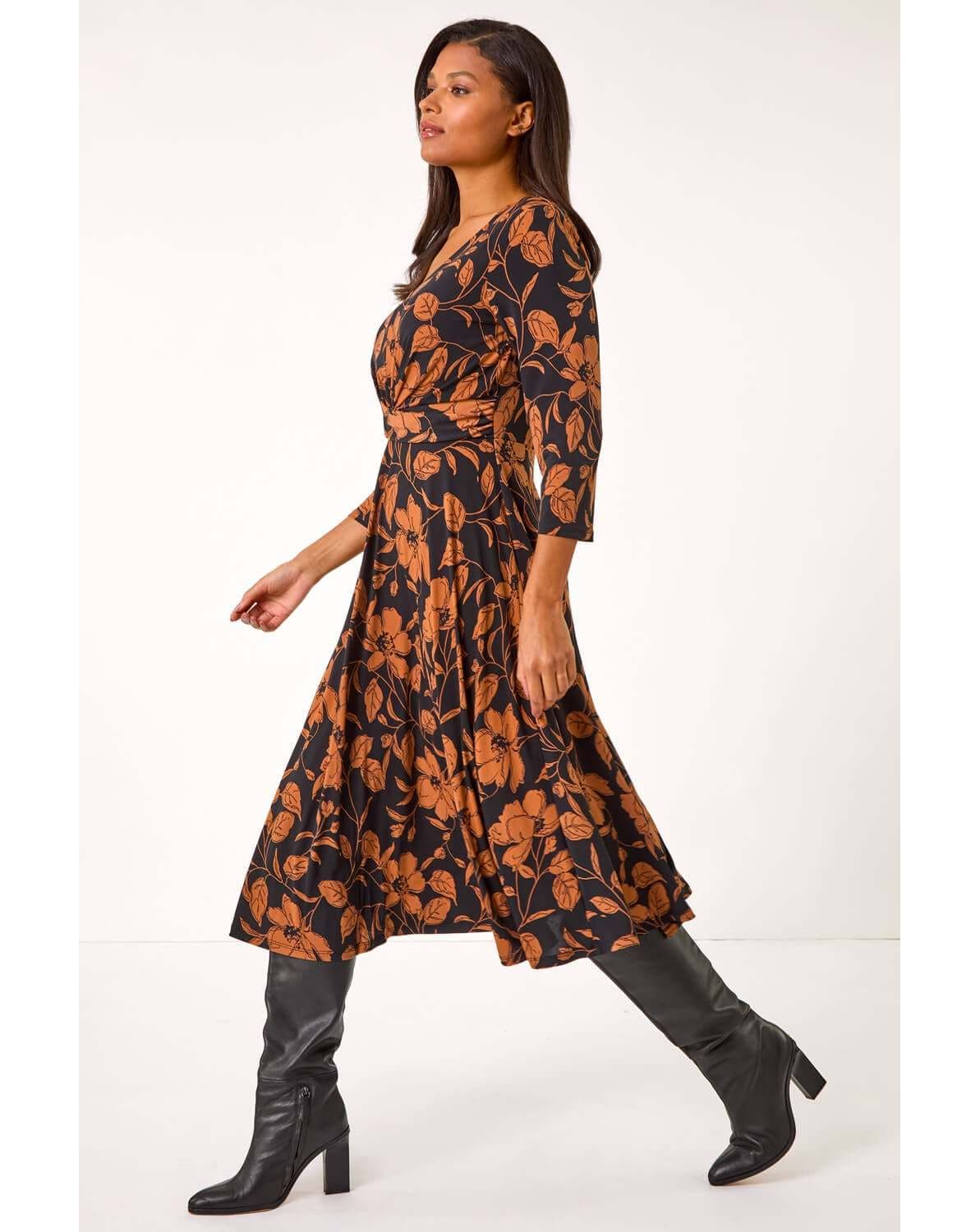 New In - Roman Leaf Print Wrap Midi Dress