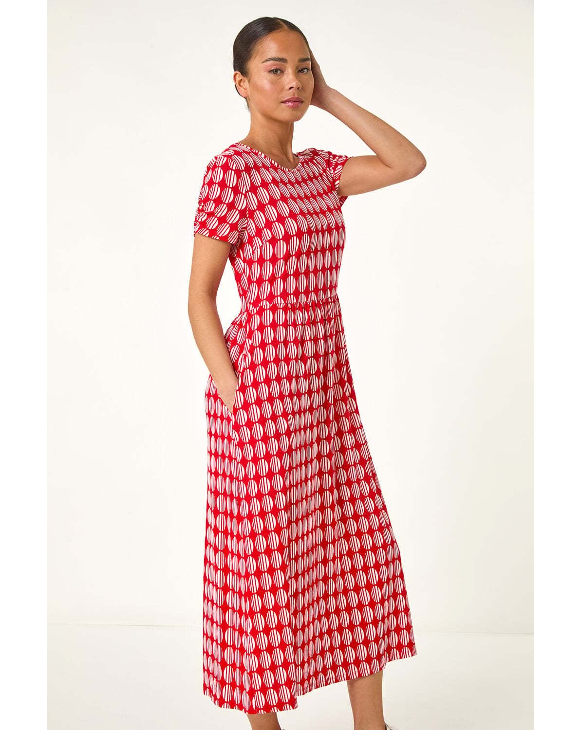 New In - Roman Petite Geometric Spot Midi Dress