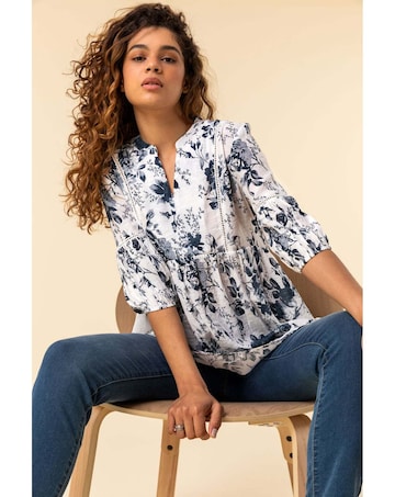 Roman Floral Print Notch Neck Top