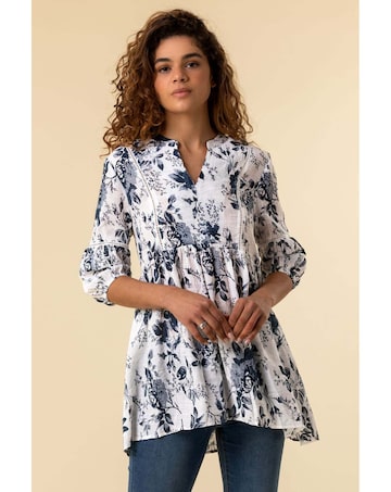 Roman Floral Print Notch Neck Top