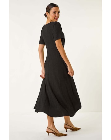 Roman Textured Wrap Bodice Midi Dress