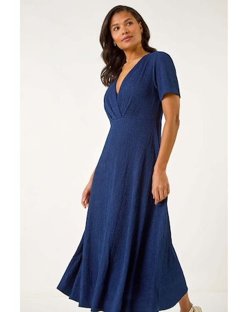 Roman Textured Wrap Bodice Midi Dress