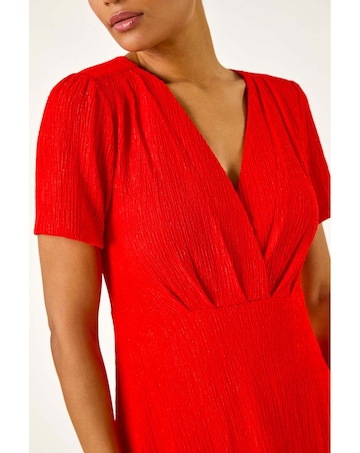 Roman Textured Wrap Bodice Midi Dress
