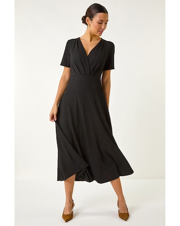 Roman Textured Wrap Bodice Midi Dress