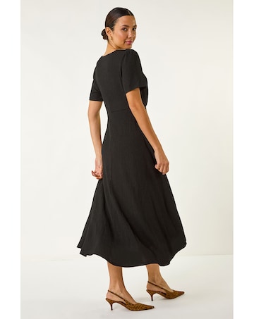 Roman Textured Wrap Bodice Midi Dress
