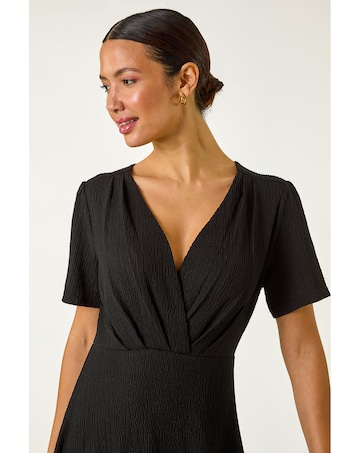 Roman Textured Wrap Bodice Midi Dress