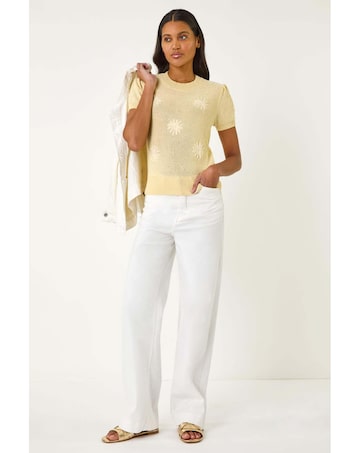 Roman Daisy Sparkly Embroidered Knit Top