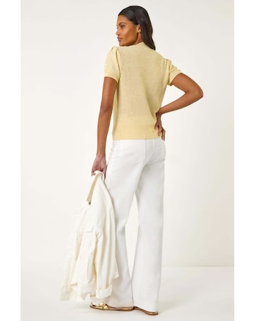 Roman Daisy Sparkly Embroidered Knit Top