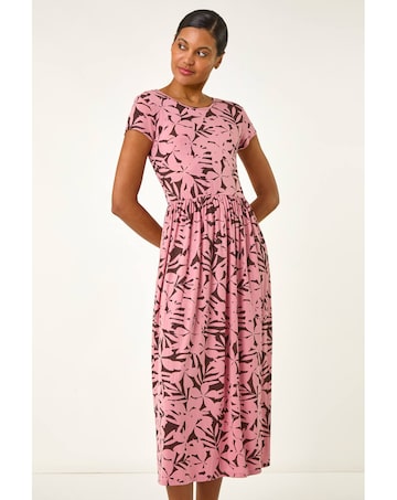 Roman Floral Print Stretch Midi Dress