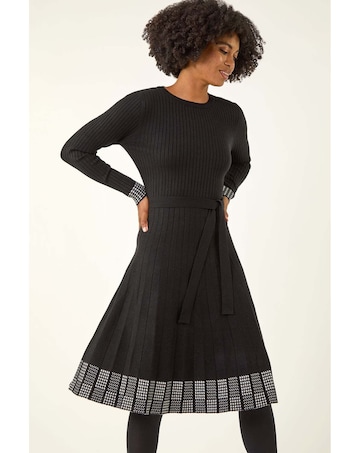 Roman Stretch Knit Border Print Dress