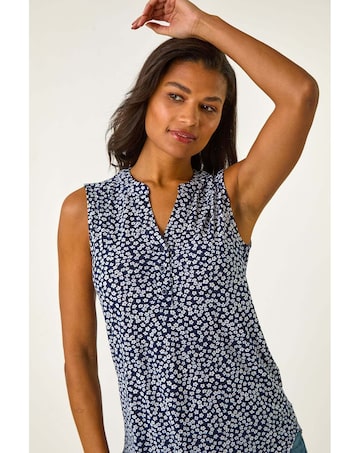 Roman Floral Print V-Neck Stretch Top