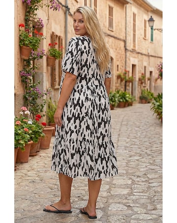 Roman Curve Spot Print Midi Dress