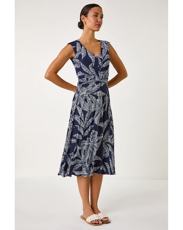 Roman Leaf Twist Front Stretch Dress