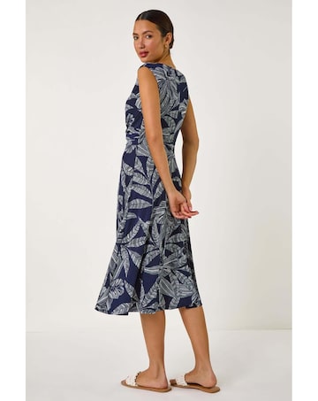 Roman Leaf Twist Front Stretch Dress