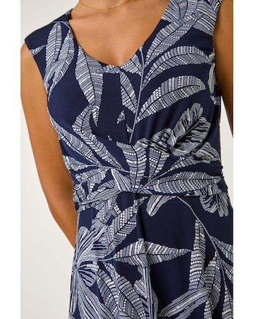 Roman Leaf Twist Front Stretch Dress