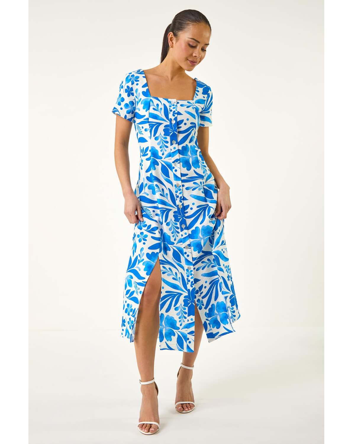 New In - Roman Petite Floral Button Midi Dress