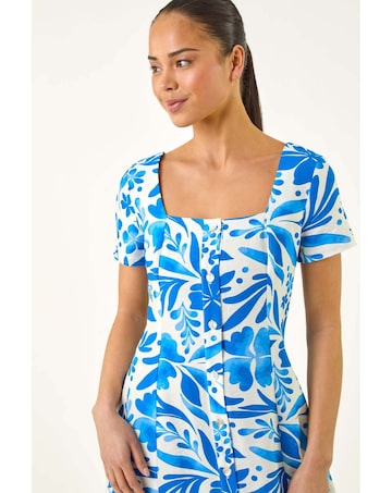 Roman Petite Floral Button Midi Dress