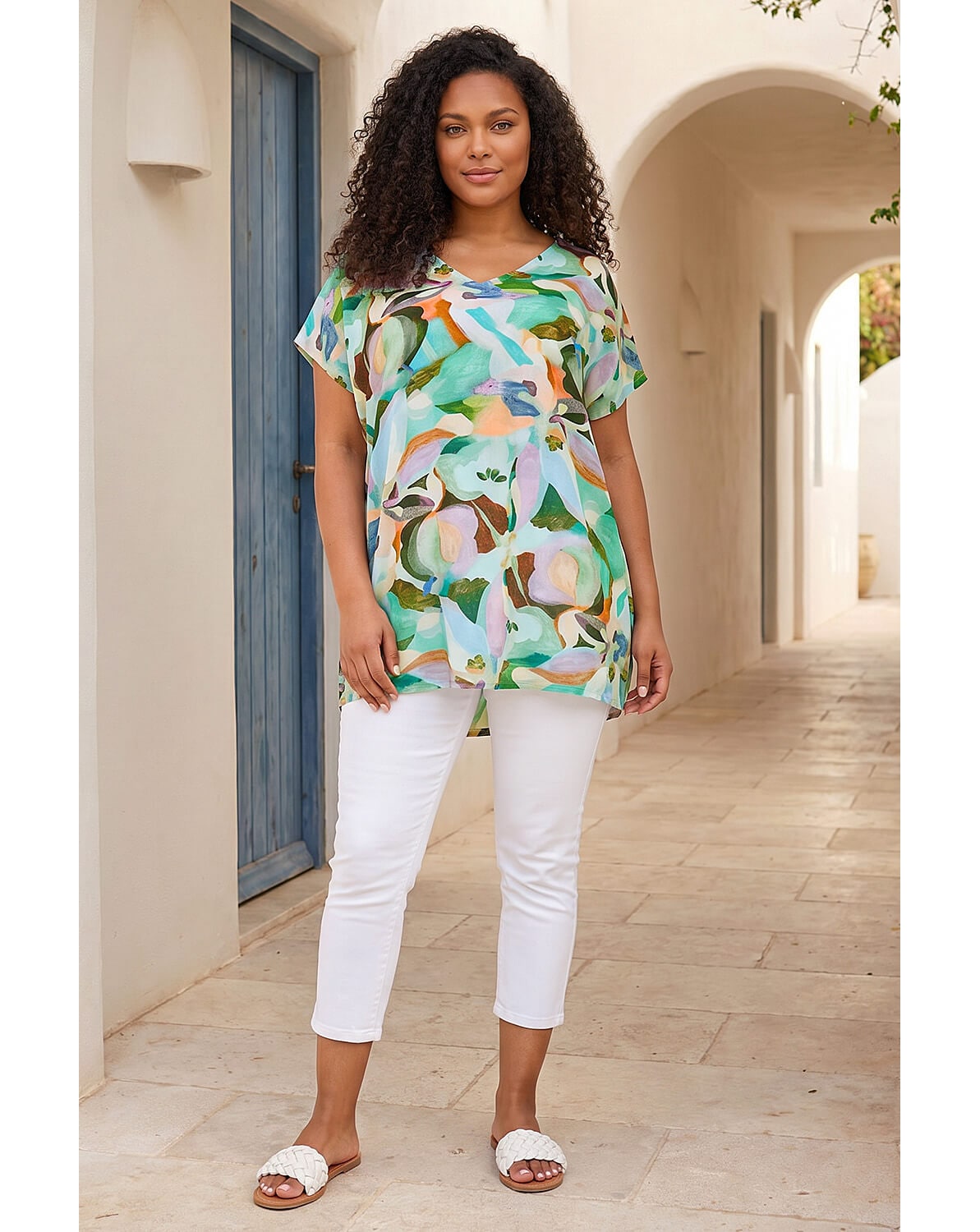 New In - Roman Curve Abstract Print Top