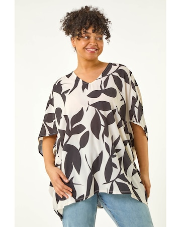 Roman Curve Leaf Print Cocoon Top