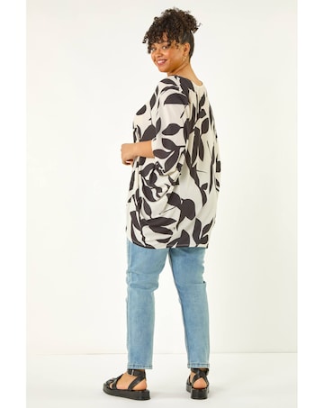 Roman Curve Leaf Print Cocoon Top